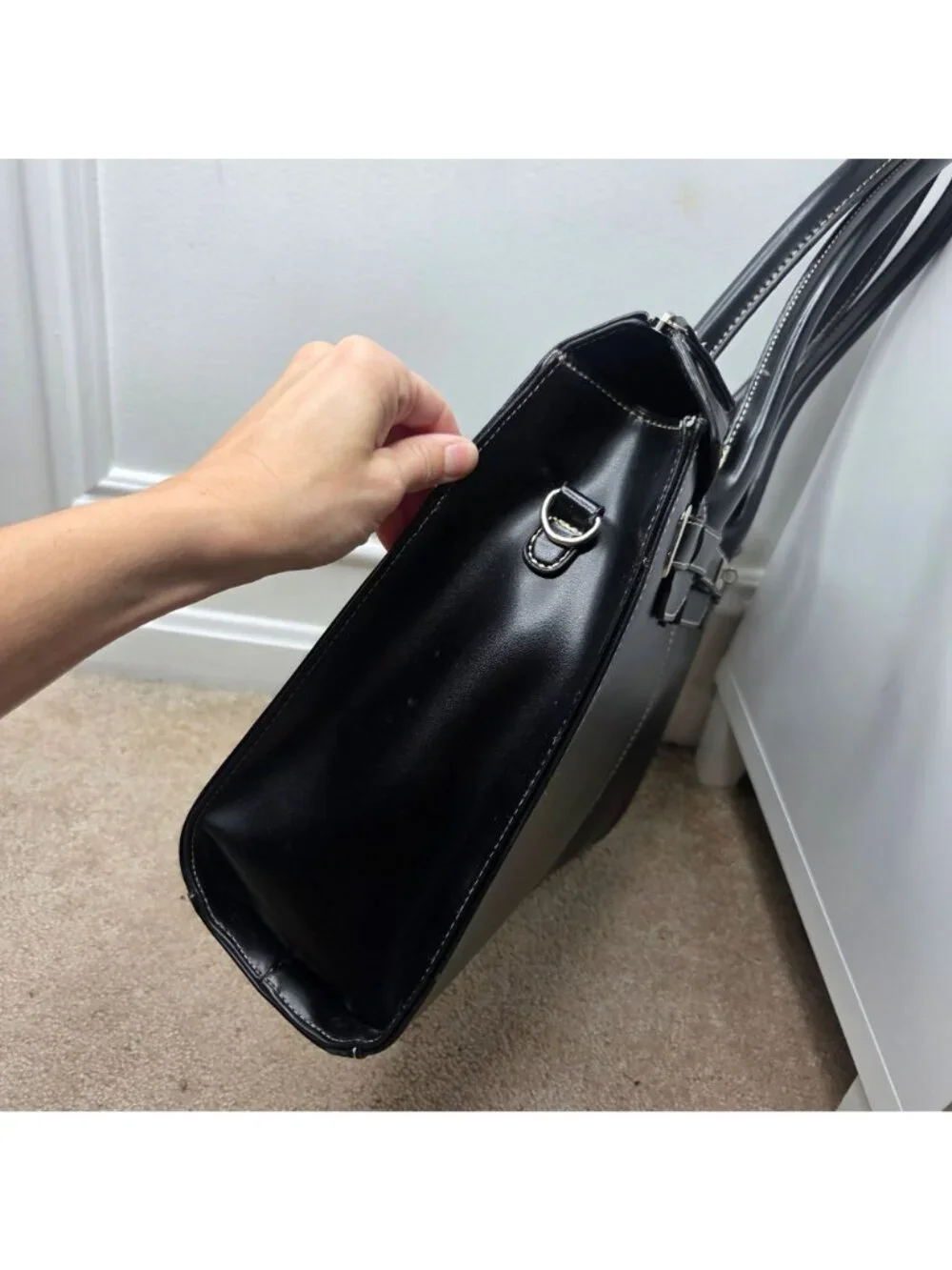 Wilsons Leather Black Laptop Bag Shoulder Bag Top Handle Women's